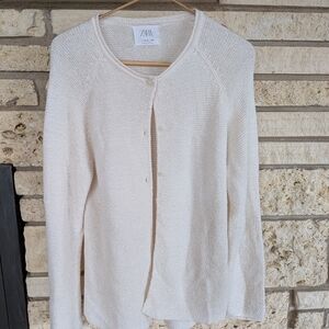 Zara Lightweight Cream Button-Front Cardigan